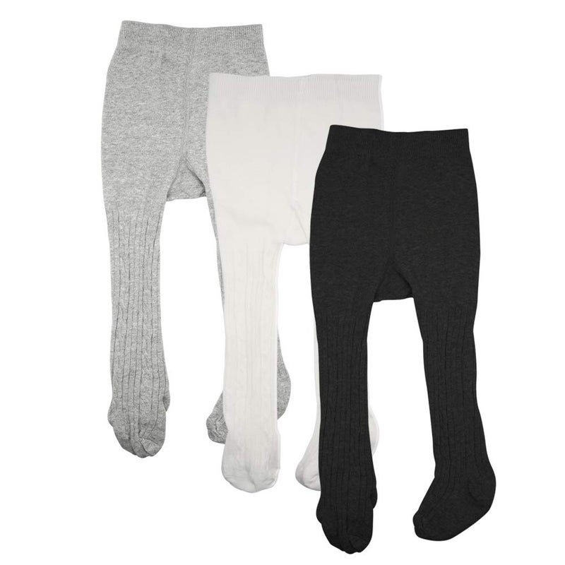 techcity Baby Girls Tights Toddler Seamless Leggings Cable Knit Cotton Pants Stockings (Pack of 3) (3 Pack Black White Grey, 3-12 Months) - Image 2